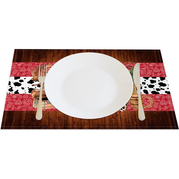 Aperturee Retro Cowboy Party Dance West Set of 4 Placemats, 14x12 Inch, 15.8 USD, placemats, CDJY00131-S