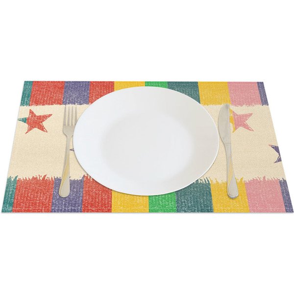 Aperturee Colorful Stripes And Star Party Set of 4 Placemats, 14x12 Inch, 15.8 USD, placemats, CDJY00136-S