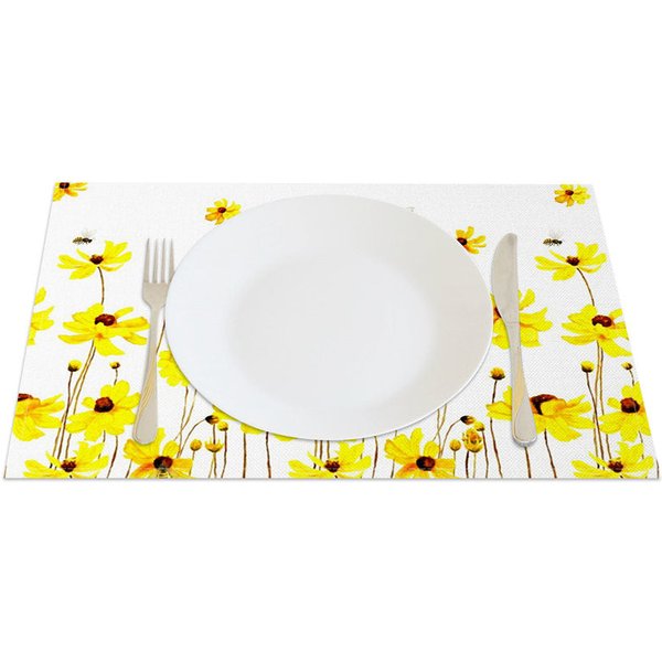 Aperturee Floral Bees Fresh Spring Party Set of 4 Placemats, 14x12 Inch, 15.8 USD, placemats, CDJY00138-S