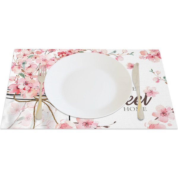 Aperturee Pink Fresh Floral Home Sweet Home Set of 4 Placemats, 14x12 Inch, 15.8 USD, placemats, CDJY00145-S