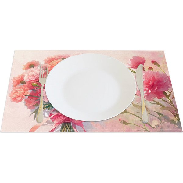 Aperturee Pink Floral Mothers Day Holiday Set of 4 Placemats, 14x12 Inch, 15.8 USD, placemats, CDJY00167-S