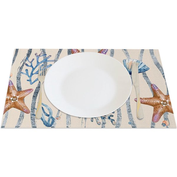 Aperturee Underwater World Shells Coral Set of 4 Placemats, 14x12 Inch, 15.8 USD, placemats, CDJY00169-S