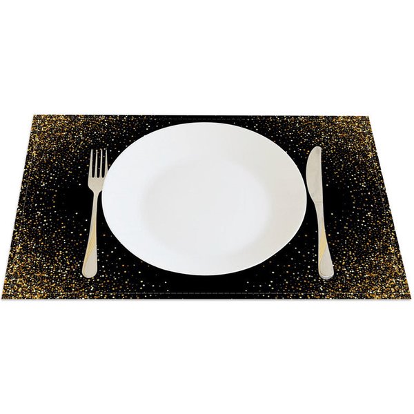Aperturee Modern Gold Glitter Edge Set of 4 Placemats, Elegant Abstract Design for Wedding and Holiday Parties, 14x12in (WxH)