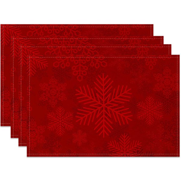 Aperturee Set of 4 Christmas Placemats, Red Snowflake Winter Table Mats, Elegant Holiday Dining Table Decor