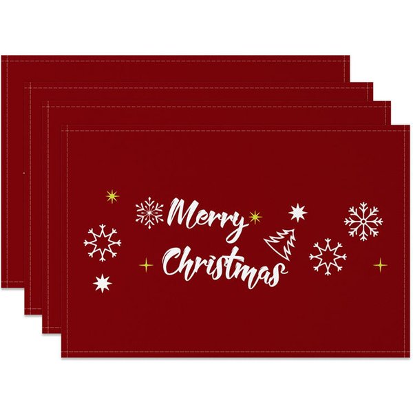 Aperturee Christmas Set of 4 Placemats, Deep Red with Merry Christmas Script, White Snowflakes Holiday Table Mats