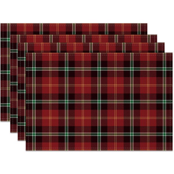 Aperturee Christmas Plaid Set of 4 Placemats, Red Green Tartan, Rustic Farmhouse Holiday Table Mats Decor
