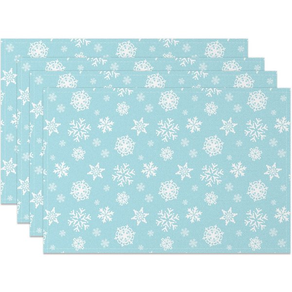 Aperturee Winter Snowflake Set of 4 Placemats, Light Blue and White, Frozen Christmas Holiday Table Mats
