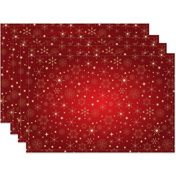 Aperturee Christmas Snowflake Set of 4 Placemats, Red and Gold Snowflakes, Elegant Winter Stars Holiday Table Mats