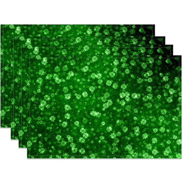 Aperturee St. Patrick's Day Green Lucky Clover Pattern Set of 4 Placemats, Festive Four Leaf Clover Table Mats