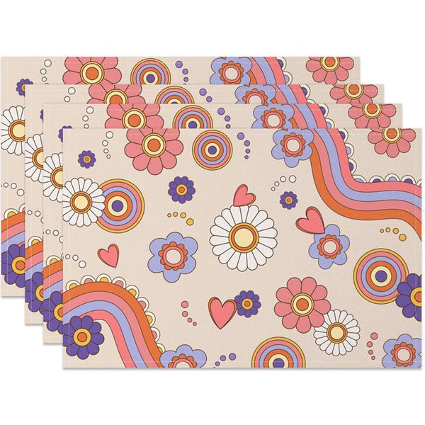 Aperturee Groovy Colorful Rainbow Daisy Set of 4 Placemats, 14x12 Inch, 15.8 USD, placemats, CDJY00623-S