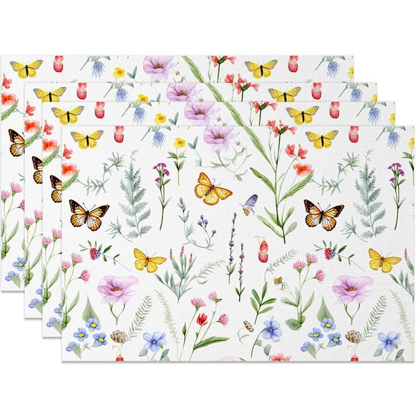 Aperturee Fresh Spring Butterfly and Flower Placemats Set of 4, for Bright and Colorful Garden Party Table Decor, 14x12in (WxH), 15.8 USD, placemats