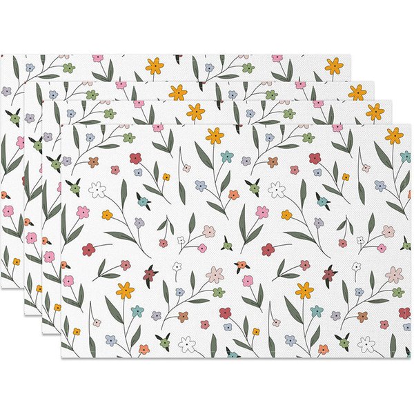 Aperturee Fresh Spring Floral Placemats Set of 4, Botanical Flower and Leaves Print for Kitchen Dining Table, 14x12in (WxH), 15.8 USD, placemats, CD