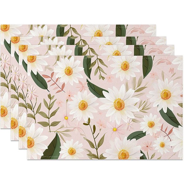 Aperturee Sweet Pink Spring Floral Placemats Set of 4, for Girls Baby Shower and Cheerful Kitchen Dining Decor, 14x12in (WxH), 15.8 USD, placemats,