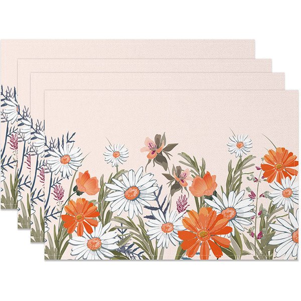 Aperturee Light and Sweet Pink Floral Placemats Set of 4, for Elegant Spring Wedding and Bridal Shower Decor, 14x12in (WxH), 15.8 USD, placemats, CD