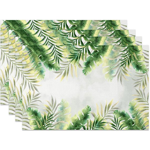 Aperturee Summer Botanical Placemats Set of 4, with Yellow and Green Plant Print for Cheerful Kitchen Decor, 14x12in (WxH), 15.8 USD, placemats, CDJ
