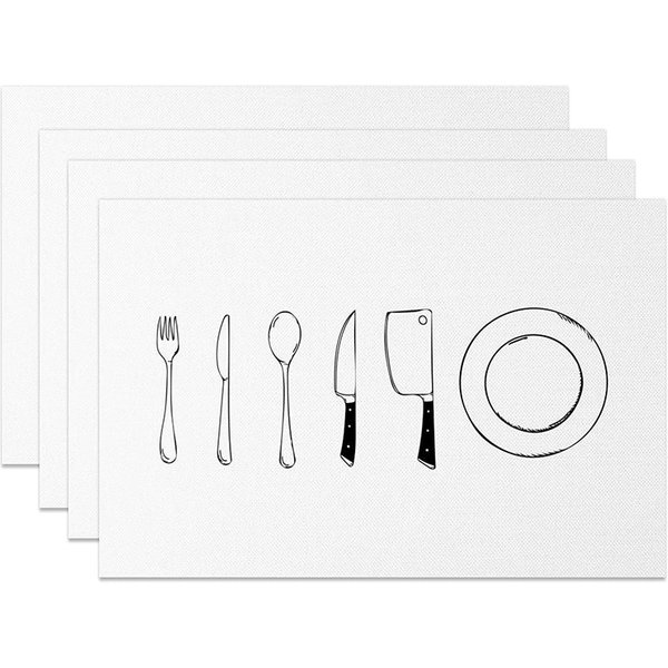 Aperturee Minimalist Cutlery Print Placemats Set of 4, with Knife and Fork Design for Modern Kitchen Dining, 14x12in (WxH), 15.8 USD, placemats, CDJ