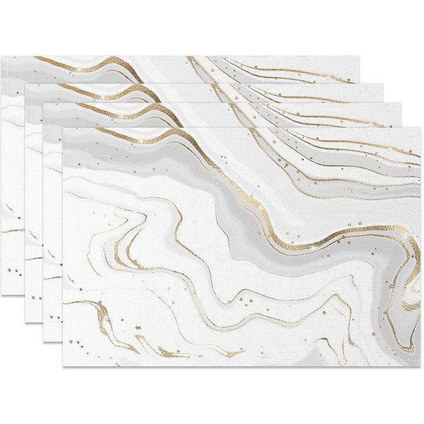 Aperturee White and Gold Marble Placemats Set of 4, Luxury Stone Texture for Elegant Wedding and Holiday Decor, 14x12in (WxH), 15.8 USD, placemats,