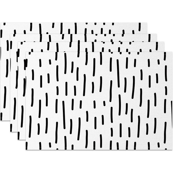 Aperturee Minimalist Black and White Line Art Dining Set of 4 Placemats, Modern Abstract Design for Kitchen Decor, 14x12in (WxH)