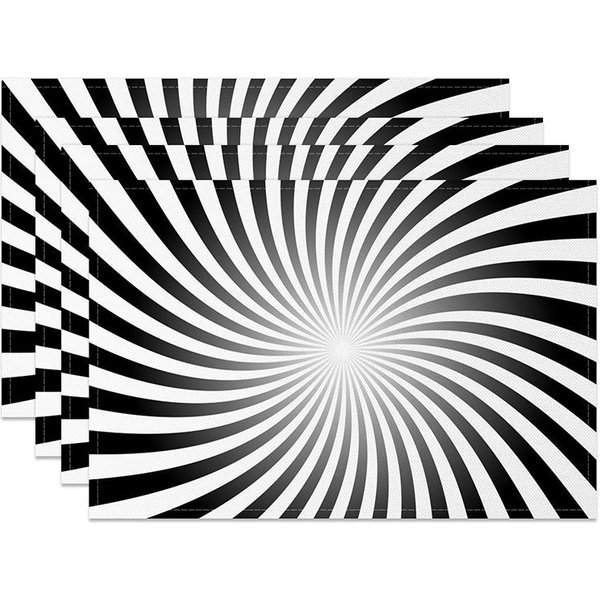 Aperturee Abstract Spiral Sun Rays Pattern Set of 4 Placemats, for Mid-Century Modern and Boho Kitchen Dining, 14x12in (WxH)