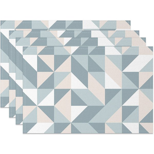 Aperturee Colorful Blue, Pink, and White Geometric Set of 4 Placemats, for Modern and Fun Kitchen Dining Decor, 14x12in (WxH)