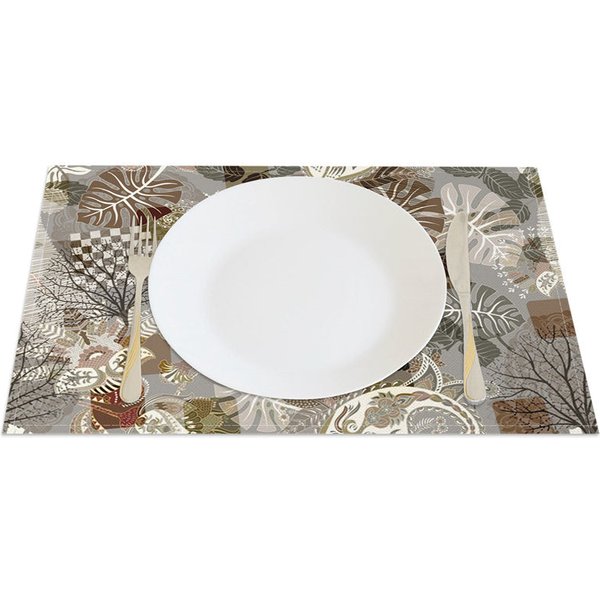 Aperturee Earth Tone Boho Tropical Leaf Set of 4 Placemats, 14x12 Inch, 15.8 USD, placemats, CDLX00181-S