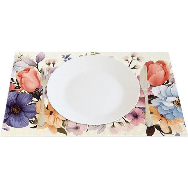 Aperturee Fine Art Floral Sweet Colorful Set of 4 Placemats, 14x12 Inch, 15.8 USD, placemats, CDLX00188-S
