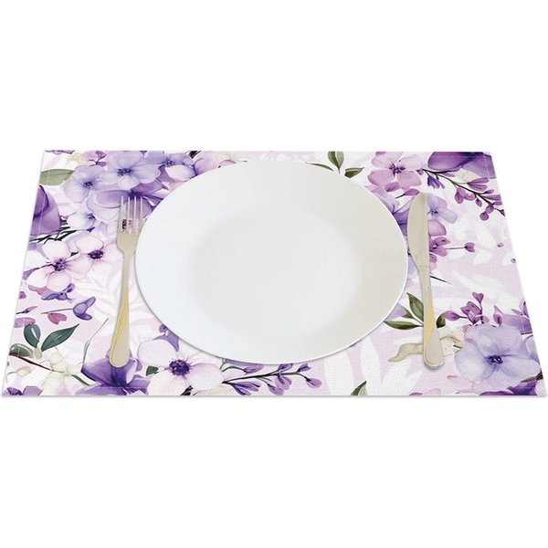 Aperturee Floral Violet Paintings Fine Art Set of 4 Placemats, 14x12 Inch, 15.8 USD, placemats, CDLX00191-S