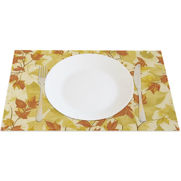 Aperturee Yellow Autumn Maple Leaves Art Set of 4 Placemats, 14x12 Inch, 15.8 USD, placemats, CDLX00196-S