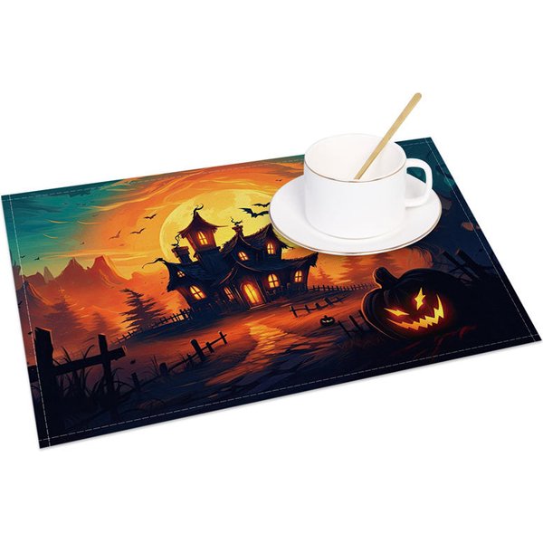 Aperturee Spooky Halloween Bats and Jack-O'-Lantern Set of 4 Placemats, for Haunted House Party and Holiday Dining, 14x12in (WxH)