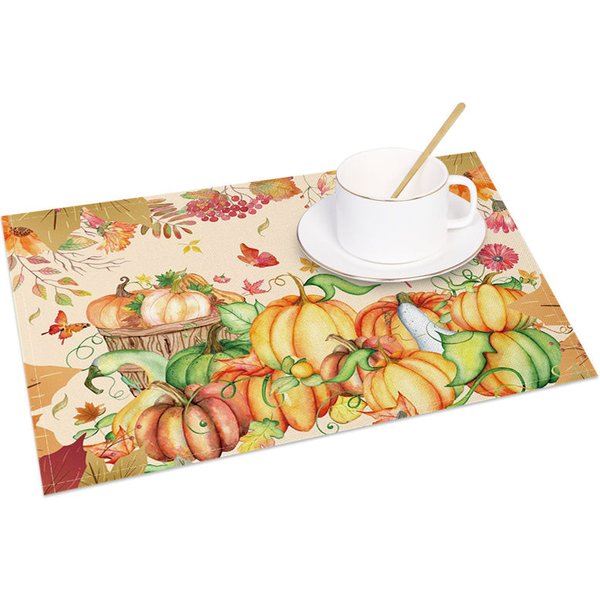 Aperturee Yellow Pumpkin with Butterfly and Floral Set of 4 Placemats, for Fall, Autumn, and Thanksgiving Decor, 14x12in (WxH)