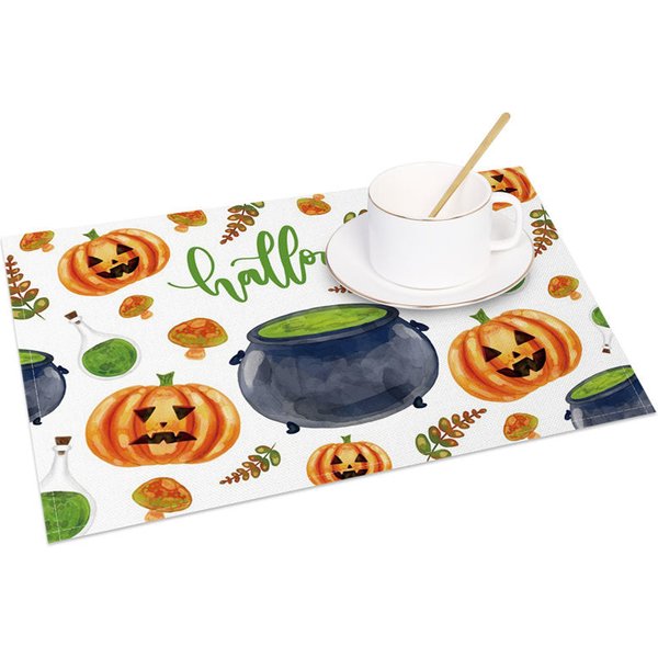 Aperturee Halloween Jack-O'-Lantern and Mushroom Set of 4 Placemats, for Whimsical and Spooky Autumn Decor, 14x12in (WxH)