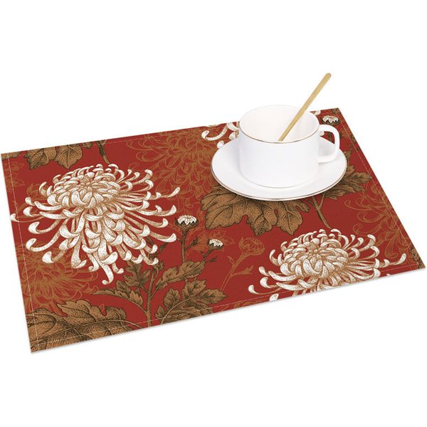 Aperturee Vintage Red Flower and Leaf Pattern Set of 4 Placemats, for Retro and Farmhouse Christmas Decor, 14x12in (WxH)