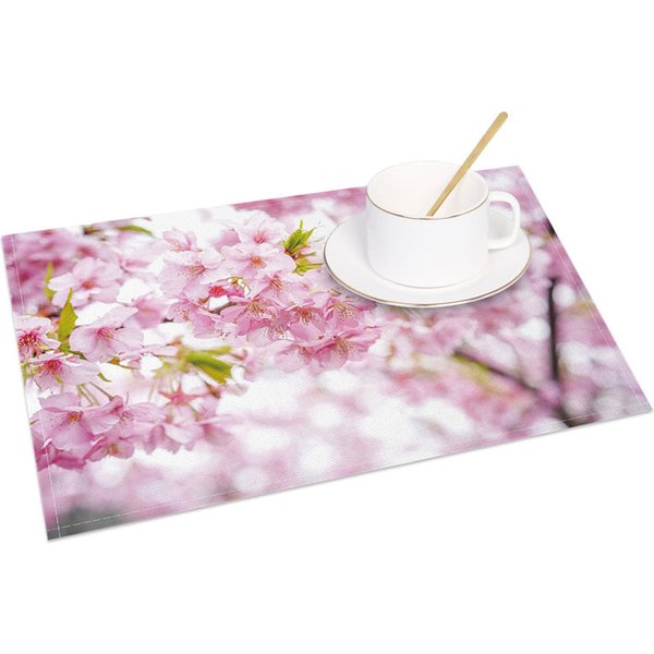 Aperturee Pink Blooming Cherry Blossom Set of 4 Placemats, for Spring Festival and Japanese Themed Dining Decor, 14x12in (WxH)