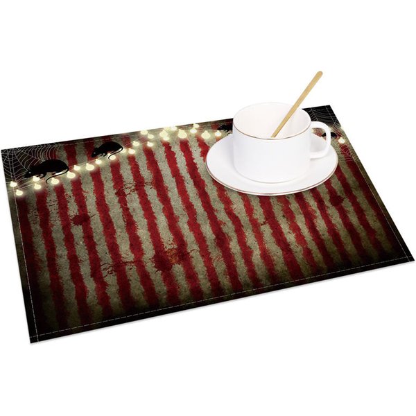 Aperturee Halloween Mouse and Cobweb Set of 4 Placemats with Light Bulbs, for Quirky and Spooky Party Decor, 14x12in (WxH)