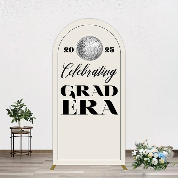 Aperturee Beige Silver Disco Ball Grad Era Party Arch Backdrop, 1.6 x 4 ft (0.5 x 1.2 m), 98.18 USD, arch backdrop kit, CJGD9N42-AJ