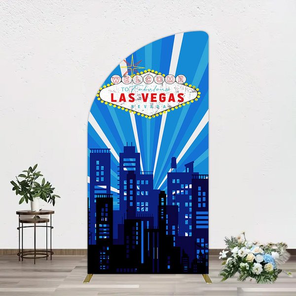 Aperturee Blue Rays Building City Las Vegas Casino Half Moon Arch Backdrop, 1.6 x 4 ft (0.5 x 1.2 m), 98.18 USD, arch backdrop kit, CJGD9N46YL-AJ
