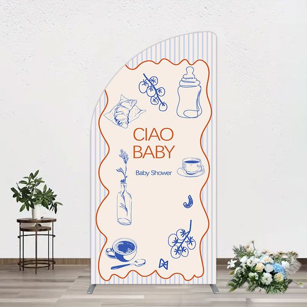 Aperturee Ciao Baby Blue Stripe Gender Reveal Half Moon Arch Backdrop, 1.6 x 4 ft (0.5 x 1.2 m), 98.18 USD, arch backdrop kit, CJGD9N51YL-AJ