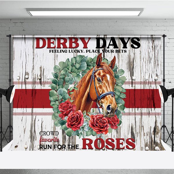 Aperturee Retro Wooden Wall Horse Rose Kentucky Derby Backdrop, 3X2FT(1MX0.6M), 14 USD, kentucky derby backdrops, CJHD8N98-M