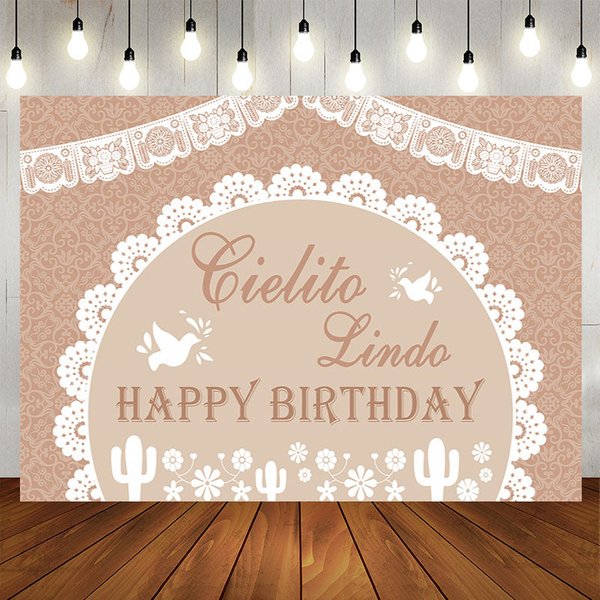 Aperturee Mexico Boho Pattern Doves Happy Birthday Backdrop, 5X3FT(1.5X1M), 15.07 USD, birthday backdrops, CJHD9N66-E