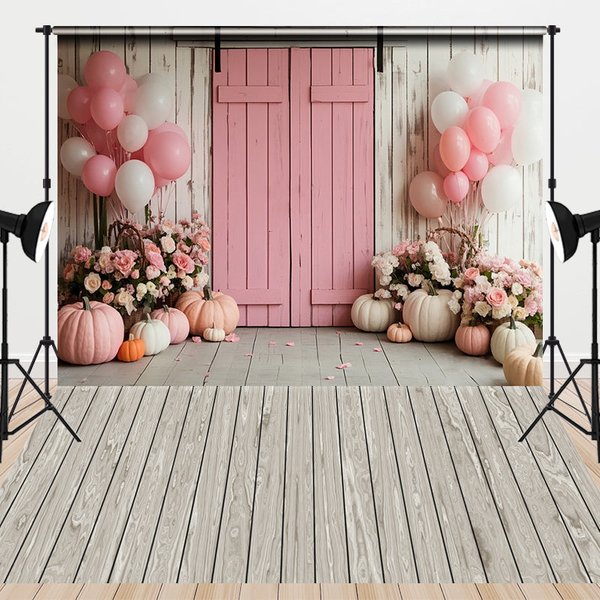Aperturee Floral Pumpkin Wooden Stripes Combo Set Backdrop, 7 x 5 ft / 7 x 5 ft, 97.4 USD, combo set backdrops, CJHD9N78-D, MATCYHD5A96-D