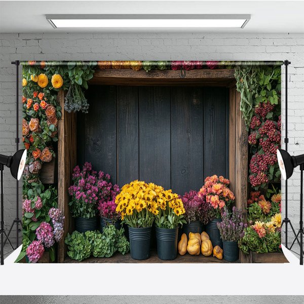Aperturee Wooden Shelf Colorful Spring Floral Backdrop For Photo, 3X2FT(1MX0.6M), 14 USD, spring backdrops, DCHD1K11-M