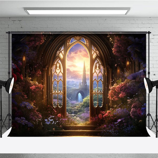 Aperturee Floral Fairy Wonderland Door Cake Smash Backdrop, 3X2FT(1MX0.6M), 14 USD, birthday cake smash backdrops, DCHD1K13-M