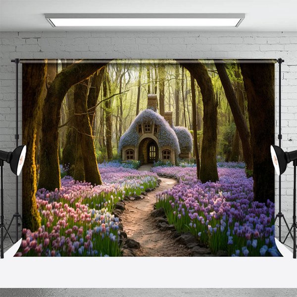 Aperturee Fairy Tale Floral Sea Forest Cabin Photo Backdrop, 3X2FT(1MX0.6M), 14 USD, forest backdrops, DCHD3K40-M