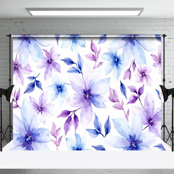 Aperturee Watercolor Painting Blue Purple Floral Photo Backdrop, 3X2FT(1MX0.6M), 14 USD, floral backdrops, DCHD3K49-M