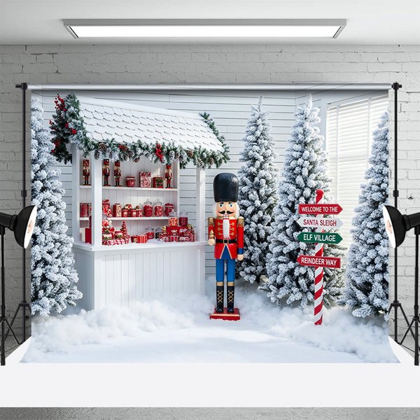 Aperturee Christmas Toy Shop Backdrop Nutcracker Soldier Photography Background Winter Snow Santa Workshop Holiday Party Decoration