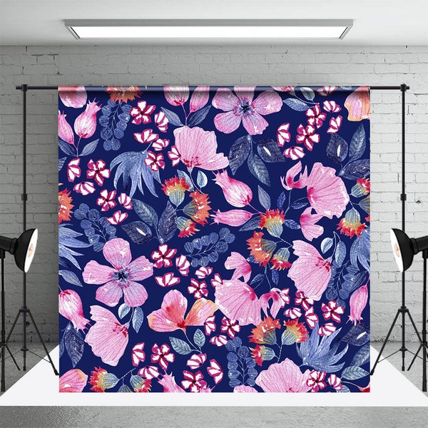 Aperturee Navy Blue Pink Floral Leaves Fine Art Photo Backdrop, 3X2FT(1MX0.6M), 14 USD, floral backdrops, DCHD6K12-M