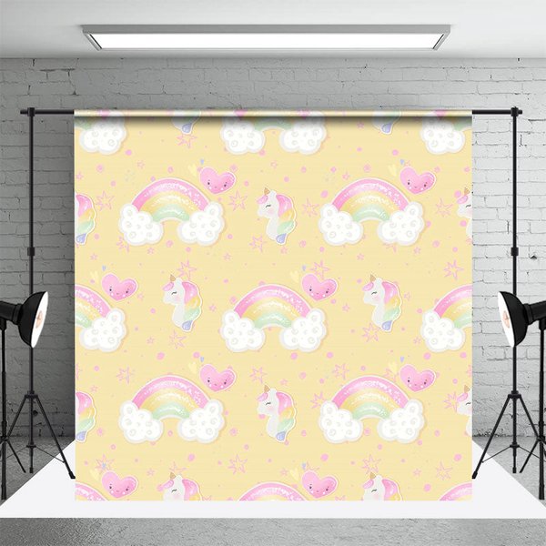 Aperturee Cute Rainbow Unicorn Birthday Cake Smash Backdrop, 3X2FT(1MX0.6M), 14 USD, birthday cake smash backdrops, DCHD6K48-M