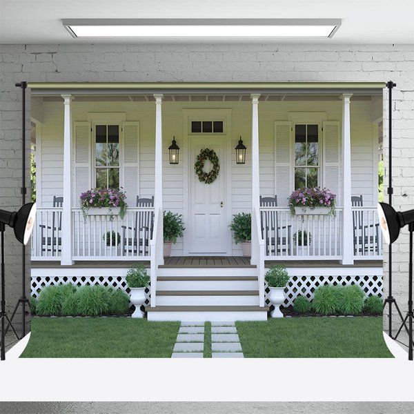Aperturee White Cabin Christmas Wreath Photography Backdrop, 3X2FT(1MX0.6M), 14 USD, christmas backdrops, DCHD9K83-M