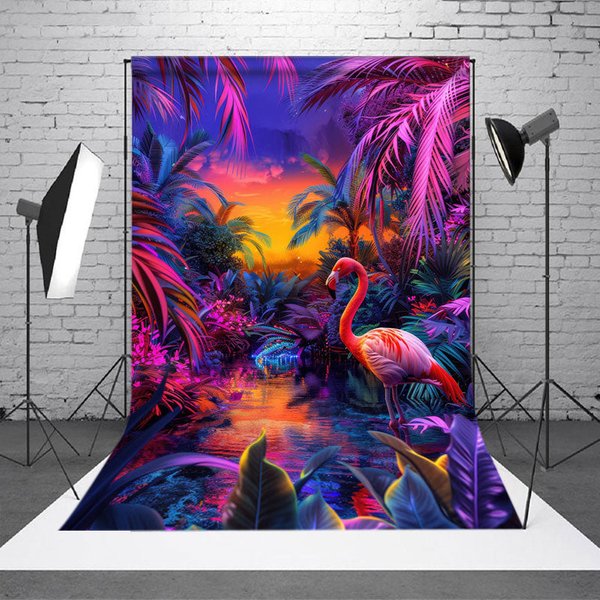 Aperturee Neon Hawaii Sunset Flamingo Summer Vibe Backdrop, 2X3FT(0.6MX1M), 14 USD, summer backdrops, DCSD9K71-M