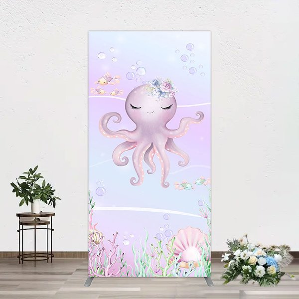 Aperturee Undersea Cute Purple Octopus Birthday Rectangle Backdrop, 1.6 x 4 ft (0.5 x 1.2 m), 98.18 USD, arch backdrop kit, DMGD0Y73CF-AJ